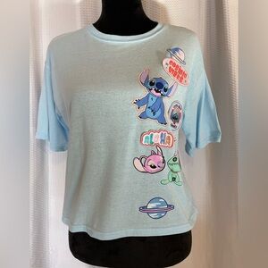 Disney blue stitch graphic & patches cropped t-shirt tee size XS NWT